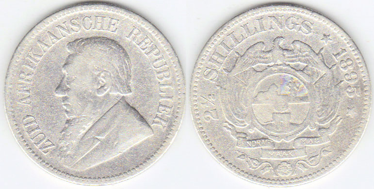 1895 South Africa silver 2 1/2 Shillings (aVF) A001798